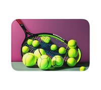 MJHKXLJ - Tappetino con bordo bloccato, 40 x 60 cm, divertente racchette da tennis e palline da tennis stampate per WC, toletta, casa vacanze, bagno principale, bagno dei bambini e suite per gli