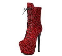 MJIASIAWA 16.5Cm Tacco Alto Donna Cordoncino Moda Polacchine Punta Rotonda Dancing Tacco a Spillo Plateau Military Biker Polacchine Rosso Numero 43 EU/45 Asiatico