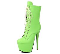 MJIASIAWA 16.5Cm Tacco Alto Donna Cordoncino Moda Polacchine Punta Rotonda Dancing Tacco a Spillo Plateau Military Biker Polacchine Verde Numero 39 EU/40 Asiatico