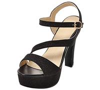 MJIASIAWA Bride Sposa Peep Toe Strappy Con Cinturino Alla Caviglia Plateau Tacco Alto Sandali Brillantini Vestito Eleganti Tacco A Blocco Serata Scarpe Nero Numero 36.5 EU/37 Asiatico