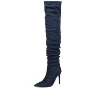 MJIASIAWA Donna Appuntito Sopra Il Ginocchio Tacco A Spillo Lungo Boots Inverno Serata Formal Thigh Senza Chiusura Stylish Stivali Arricciati Blu/Rl Numero 40.5 EU/42 Asiatico