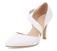 MJIASIAWA Donna Appuntito Tacco A Spillo Senza Chiusura Sposa Scarpe Bride Eleganti Tacco Alto Vestito Serata Festa Sandali Bianco Numero 34 EU