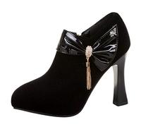 MJIASIAWA Donna Appuntito Tacco Alto Festa Vestito Plateau Polacchine Sposa Eleganti Bows Vernice Ufficio Serata Scarpe Nero Numero 31 Eu