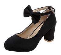 MJIASIAWA Donna Closed Toe Mary Jane Serata Festa Tacco A Blocco Plateau Pump Bows Sposa Tacco Alto Bride Moda Scarpe Nero Numero 34 EU