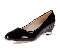 MJIASIAWA Donna Closed Toe Senza Chiusura Moda Vernice Zeppa Tacco Medio Pump Bride Sposa Comfy Vestito Moda Pump Festa Nero Numero 49 EU/51 Asiatico