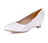 MJIASIAWA Donna Closed Toe Senza Chiusura Moda Vernice Zeppa Tacco Medio Pump Bride Sposa Comfy Vestito Moda Pump Festa Bianco Numero 35 EU