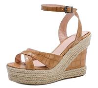 MJIASIAWA Donna Con Cinturino Alla Caviglia Moda Espadrilles Zeppa Sandali Casuale Comodo Tacco Alto Peep Toe Romano Sandali Apricot Numero 33 EU