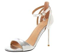 MJIASIAWA Donna Con Cinturino Alla Caviglia Sposa Tacco A Spillo Sandali Bride Tacco Alto Vestito Punta Aperta Festa Eleganti Bridal Scarpe Argento Numero 32 Eu
