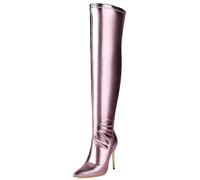 MJIASIAWA Donna Inverno Moda Sopra Il Ginocchio Stivali Elasticoizzati Tacco a Spillo Sposa Appuntito Thigh High Dancing Booty Viola Numero 40.5 EU/42 Asiatico