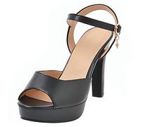 MJIASIAWA Donna Sposa Con Cinturino Alla Caviglia Tacco Alto Plateau Sandali Fibbia Bridesmaid Tacco A Blocco Peep Toe Vestito Festa Scarpe Nero Numero 41 EU/43 Asiatico