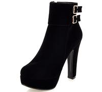 MJIASIAWA Donna Tacco A Blocco Inverno Moda Festa Plateau Polacchine Serata Zip Biker Eleganti Sposa Vestito Stivaletti Nero Numero 37 EU/38 Asiatico