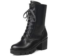MJIASIAWA Donna Tacco A Blocco Inverno Warm Casuale Plateau A Collo Alto Stivali Da Motociclista Moda Zip Military Combat Classico Boots Nero/Hm Numero 44 EU/46 Asiatico