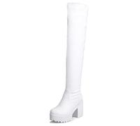 MJIASIAWA Donna Tacco Chunky Punta Rotonda Sopra Il Ginocchio Stretchy Boots Senza Chiusura Inverno Moda Plateau Thigh Warm Lungo Booty Bianco Numero 39 EU/40 Asiatico