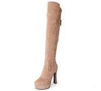 MJIASIAWA Eleganti Donna Tacco Alto Sopra Il Ginocchio Inverno Warm Plateau Boots Equestrian Zip Thigh Moda Stivali Equitazione Apricot Numero 37 EU/38 Asiatico