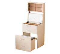 MJJRWF Scrivania Trucco Con Specchio E Luci, Piccolo Tavolo Trucco 3 In 1, Piano Ribaltabile E 4 Cassetti, Cassettiera Compatta Con Sgabello Portaoggetti Per Camera Da Letto(Style 2,60x50x147cm)