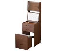 MJJRWF Scrivania Trucco Con Specchio E Luci, Piccolo Tavolo Trucco 3 In 1, Piano Ribaltabile E 4 Cassetti, Cassettiera Compatta Con Sgabello Portaoggetti Per Camera Da Letto(Style 1,48x50x147cm)