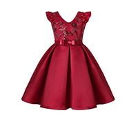 Mjjsk Abiti da ragazza formale per feste, concorsi di sera, abito da ballo da damigella d'onore, matrimonio, senza maniche, a più livelli, tutù in tulle, vestiti per bambini A14, Rosso, 5-6 Anni