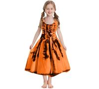 Mjjsk Abiti di Halloween per ragazze senza maniche casual partito svasato vestito compleanno Fancy Outfits bambini novità divertente moda tunica vestito, Arancione, 5-6 Anni