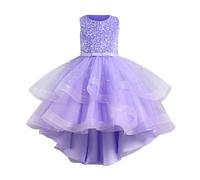 Mjjsk Abito Formale per Bambina, Abito da Principessa per Feste di Compleanno, da Damigella d'Onore e Matrimoni, Abito a Sfera in Tulle con Volant, per Bambine, A15, Viola, 5-6 Anni