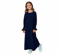 Mjjsk Abito lungo Abaya da ragazza con maniche a volant, N-blu, 9-10 Anni