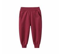Mjjsk Bambini Scuola Jogging Ragazze Ragazzi Pantaloni Confortevole Pe Pantaloni Classici Pianura Morbido Tuta Pantaloni Casual Joggers Pantaloni della Tuta, Rosso, 3-4 Anni