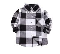 Mjjsk Camicie a quadri per ragazzi a maniche lunghe button down casual a scacchi camicia per bambini scuola classica morbida camicia per bambini top comfort per bambini, bianco, 7-8 Anni