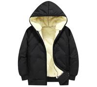 Mjjsk Cappotti foderati in pile invernale caldo piumino con cappuccio per bambini imbottito piumino trapuntato cappotto leggero per adolescenti parka Outwear, Nero , 13-14 Years