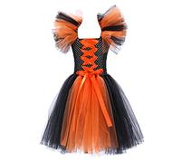 Mjjsk Costume da principessa strega per bambine, per Halloween, carnevale, feste, vestito gotico in tulle, stile vintage, A-1-arancione, 4-5 Anni