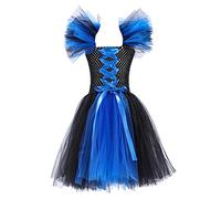 Mjjsk Costume da principessa strega per bambine, per Halloween, carnevale, feste, vestito gotico in tulle, stile vintage, A-1-blu, 10-12 Anni