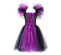 Mjjsk Costume da principessa strega per bambine, per Halloween, carnevale, feste, vestito gotico in tulle, stile vintage, A-2-viola, 4-5 Anni
