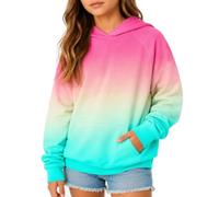 Mjjsk Felpa con cappuccio e tasca a marsupio Ombre da ragazza | Felpa comoda e morbida per bambini, alla moda, a maniche lunghe, per scuola, casual, alla moda, per tutti i giorni