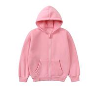 Mjjsk Felpa con cappuccio per bambini e ragazze, con cerniera, alla moda, casual, a maniche lunghe, con cappuccio, calda e morbida, per la scuola, rosa, 6-7 Years