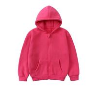 Mjjsk Felpa con cappuccio per bambini e ragazze, con cerniera, alla moda, casual, a maniche lunghe, con cappuccio, calda e morbida, per la scuola, Rosa acceso, 6-7 Years