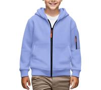 Mjjsk Felpa con cappuccio per ragazzi con zip e cappuccio, per ragazzi, classica, tinta unita, con cerniera, per scuola, casual, alla moda, con cappuccio, per bambini, Z2-2-blu, 10-11 Years