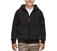 Mjjsk Felpa con cappuccio per ragazzi con zip e cappuccio, per ragazzi, classica, tinta unita, con cerniera, per scuola, casual, alla moda, con cappuccio, per bambini, Z2-1-nero, 10-11 Years