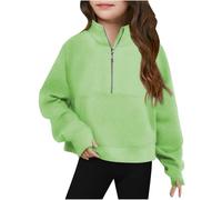 Mjjsk Maglione da ragazza con mezza zip, alla moda, a maniche lunghe, per la scuola, casual, morbido, per bambini, tinta unita, abbigliamento comodo per bambini, A-2-verde, 5-6 Years