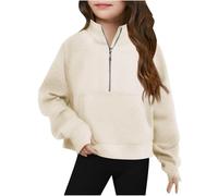 Mjjsk Maglione da ragazza con zip a quarto alla moda autunno inverno pullover felpa per bambini casual a maniche lunghe top con foro per il pollice maglione alla moda, Beige, 24 mesi
