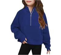 Mjjsk Maglione da ragazza con zip a quarto alla moda autunno inverno pullover felpa per bambini casual a maniche lunghe top con foro per il pollice maglione alla moda, Blu scuro, 11-12 Years