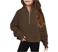 Mjjsk Maglione da ragazza con zip a quarto alla moda autunno inverno pullover felpa per bambini casual a maniche lunghe top con foro per il pollice maglione alla moda, A-1-marrone, 3-4 Years