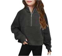 Mjjsk Maglione da ragazza con zip a quarto alla moda autunno inverno pullover felpa per bambini casual a maniche lunghe top con foro per il pollice maglione alla moda, Grigio scuro, 18-24 Months