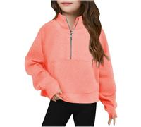 Mjjsk Maglione da ragazza con zip a quarto alla moda autunno inverno pullover felpa per bambini casual a maniche lunghe top con foro per il pollice maglione alla moda, rosa, 13-14 Anni