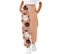Mjjsk Pantaloni della tuta di Halloween delle ragazze scheletro fantasmi di moda joggers elastico vita pantaloni casual pantaloni da jogging per bambini pantaloni morbidi comodi, Y1-2-oro, 11-12 Anni