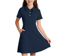 Mjjsk Polo a maniche corte per bambine, N-blu, 9-10 Anni