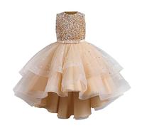 Mjjsk Ragazze Formale Vestito Concorso Compleanno Principessa Abiti Da Festa Damigella D'onore Matrimonio A Livelli Una Linea Tulle Tutu Vestito Bambini Vestiti A15, Oro, 9-10 Anni