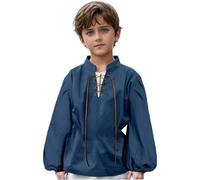 Mjjsk Ragazzi Medievale Lace Up Camicia Manica Lunga Top, Blu, 6-8 Anni