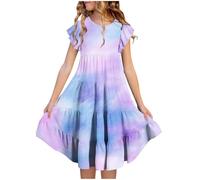 Mjjsk Vestiti da ragazza Estate Bambini Manica Volant A Livelli Una Linea Casual Party Dress Festivo Matrimonio Prendisole Bambini Scuola Abbigliamento A04, Viola, 10-11 Anni