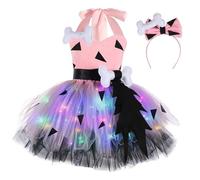 Mjjsk Vestito da Halloween per bambine, per feste di compleanno, in tulle, con spalline sottili, vestito casual per bambini, per carnevale, A-1-rosa, 1-2 Anni