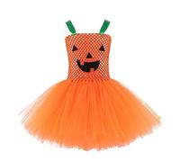 Mjjsk Vestito da Halloween per bambine, per feste e compleanni, in tulle, con spalline sottili, vestito casual per bambini, per carnevale, travestimento, Arancione, 7 anni