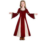 Mjjsk Vestito da principessa medievale rinascimentale in velluto per bambine, per Halloween, abito vintage irlandese per la settimana della giornata mondiale del libro, Rosso, 14-16 anni