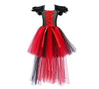 Mjjsk Vestito da principessa strega per bambine, per Halloween, carnevale, feste di compleanno per bambini, abito alla moda per bambini, A-1-rosso, 6-7 Anni